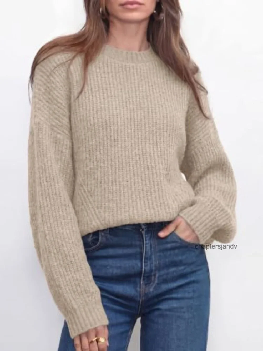Womens Long Sleeve Chunky Knit Oversized Crew Neck Pullover Sweater